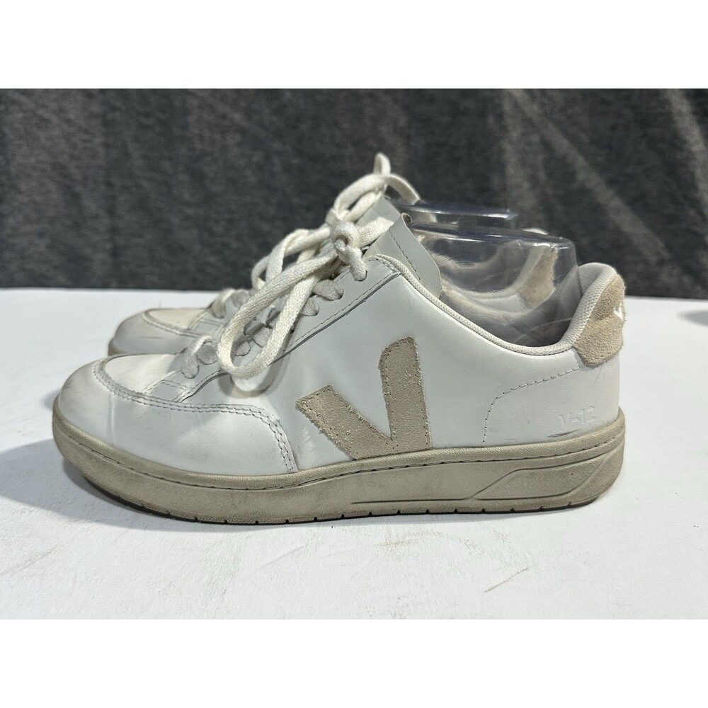 Veja V-12 Leather Sneakers Women 6 White Sable Beige Shoes Preppy City Comfort